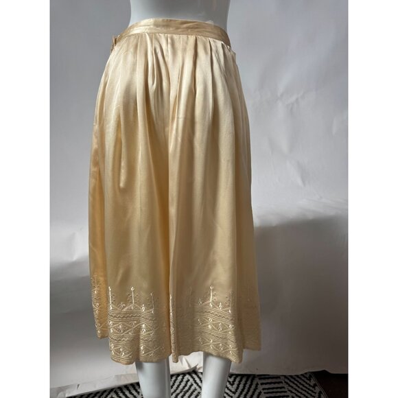 Vintage Levante Womens Silk Embroidered Midi Skirt Size 14 Cream Made In China - Picture 3 of 16